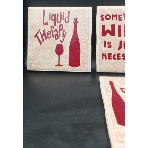 4 Tile Drink Coasters Cork Backing Wine Theme "Do Not Disturb Till Empty" 4x4 - Picture 3 of 6